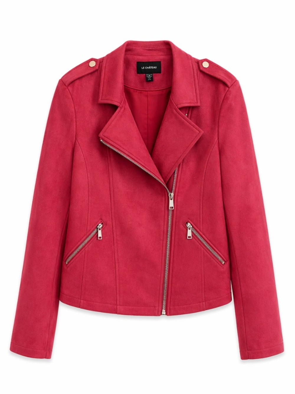 Le ChΓ’teau Hot Pink Microsuede Moto Biker Jacket β Size Large EUC